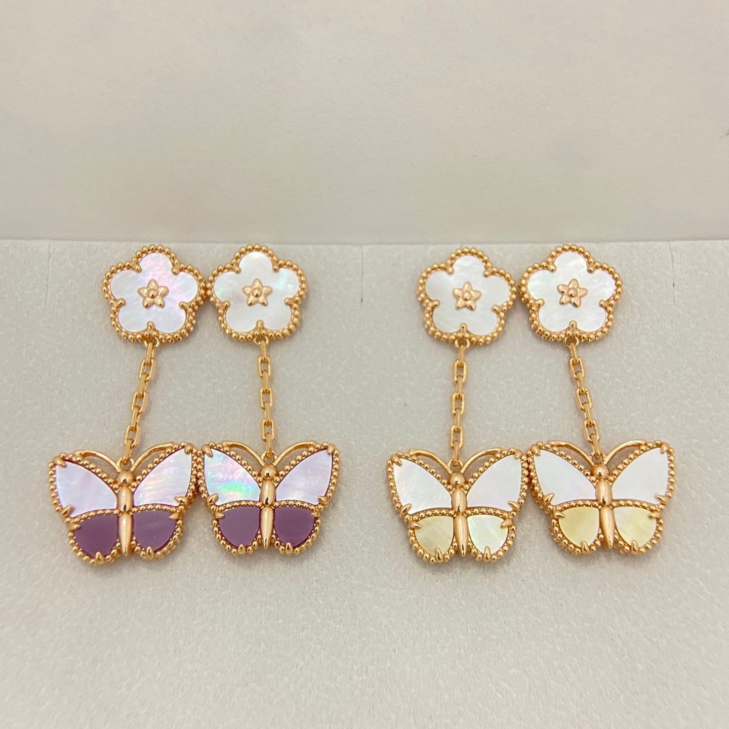 أقراط Van Cleef & Arpels Butterfly فراشة مزدوجة مرصعة بالمينا